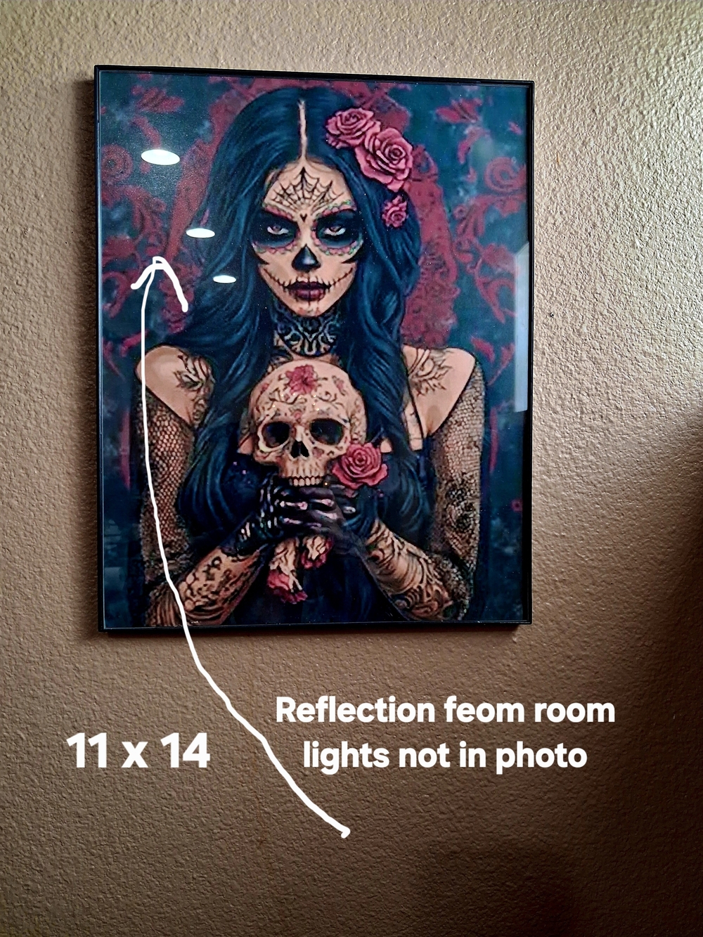 Day of the Dead Skull Woman Art Print - Blue & Red